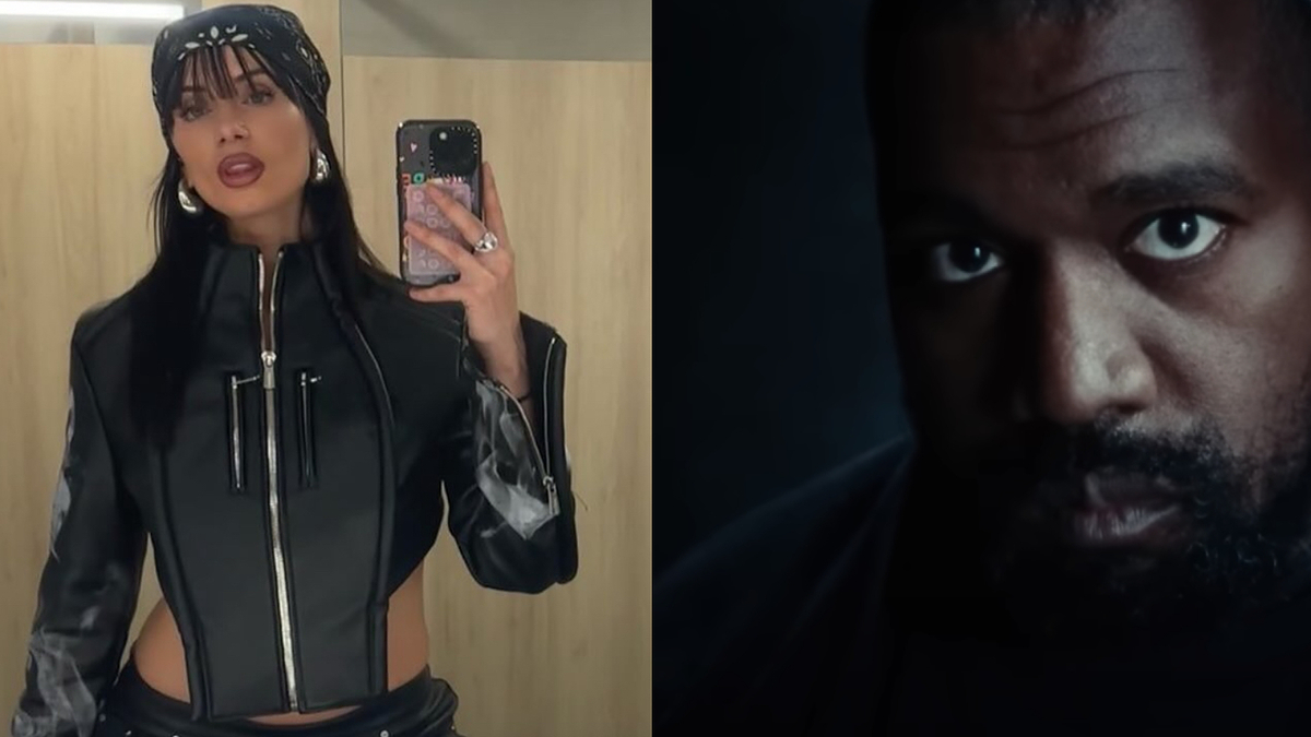 Split image: Left - Person with a black, zippered outfit taking a selfie. Right - Person in shadow with intense expression