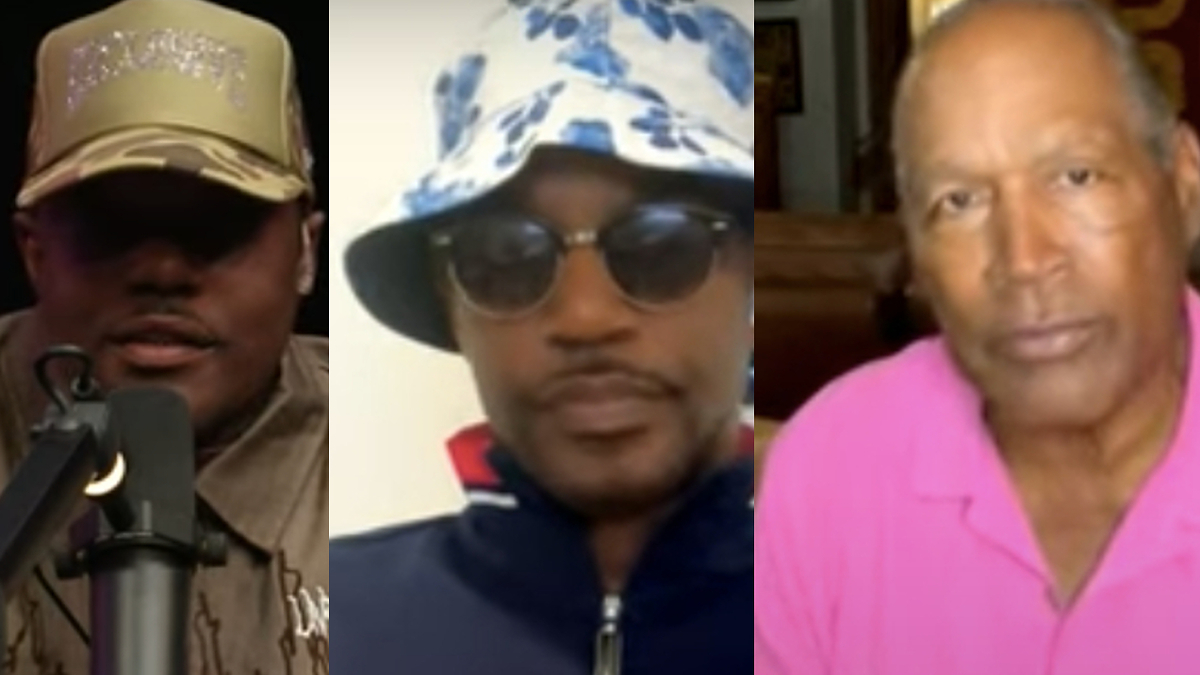 Three men in hats, center in patterned bucket hat, others in caps, facing camera in separate frames