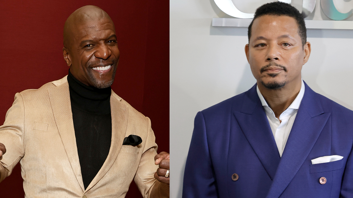 Two men smiling at separate events, one in a beige jacket and black top, the other in a blue suit with white shirt