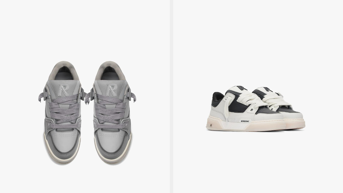 Two pairs of stylish sneakers, one with a low-top design, the other with hook-and-loop straps