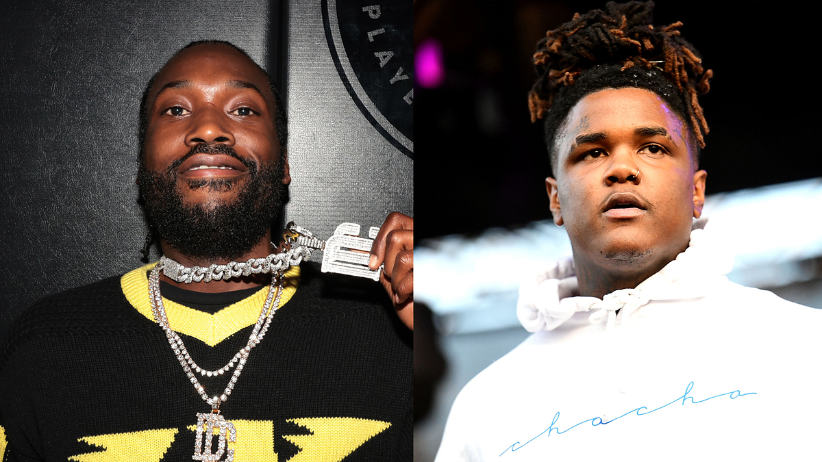 Meek Mill and Vory posing separately; Meek on the left wears a chain, Vory on right in a hoodie.