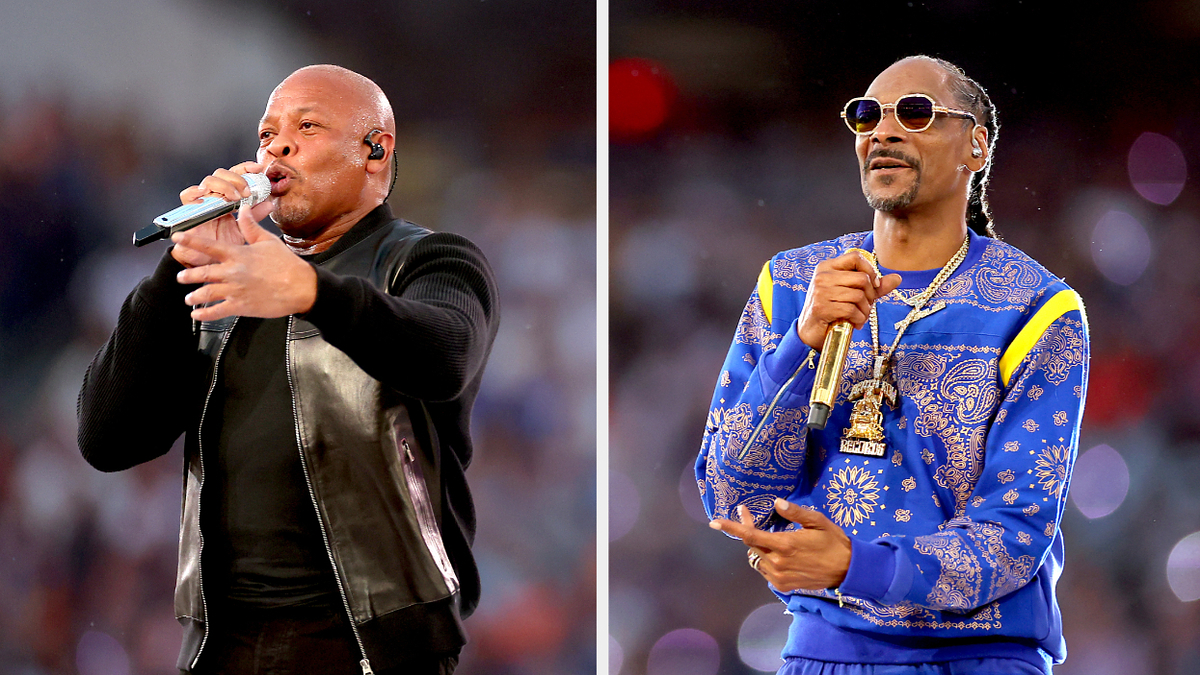 Dr. Dre and Snoop Dogg performing on stage