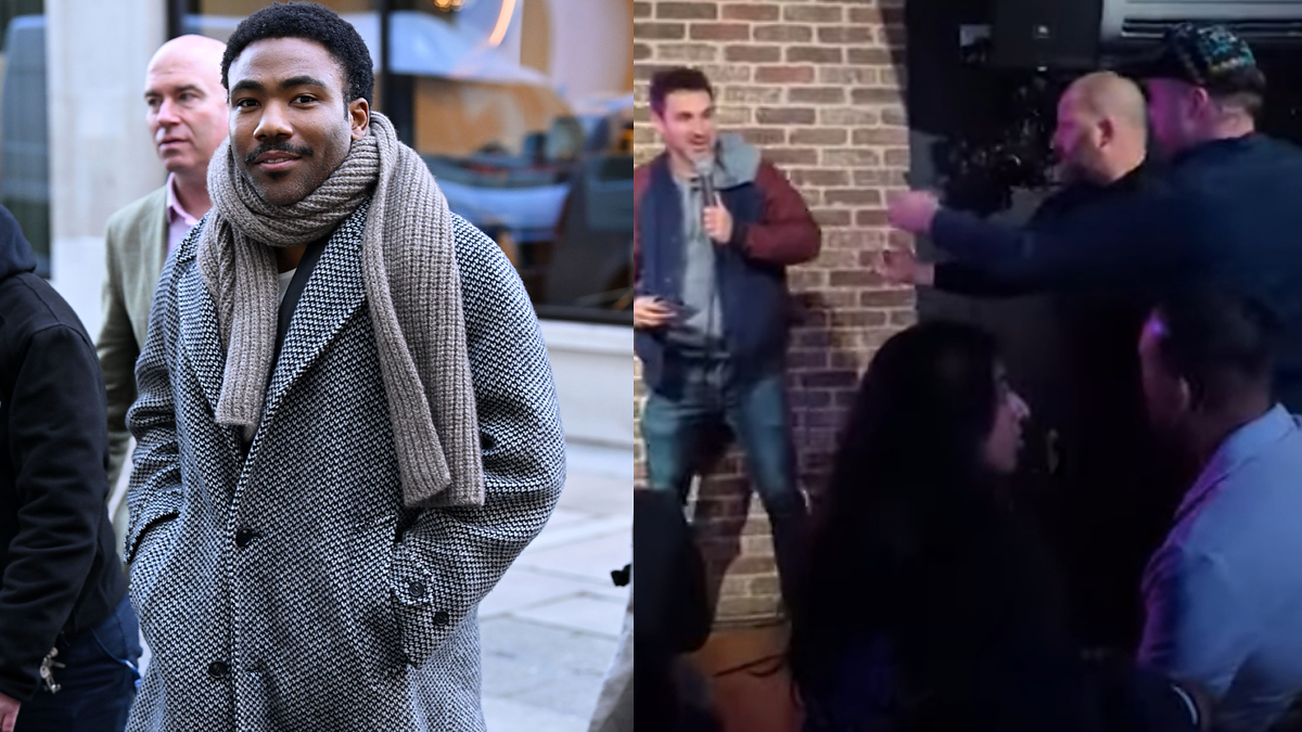 donald glover next to screenshot of viral incident