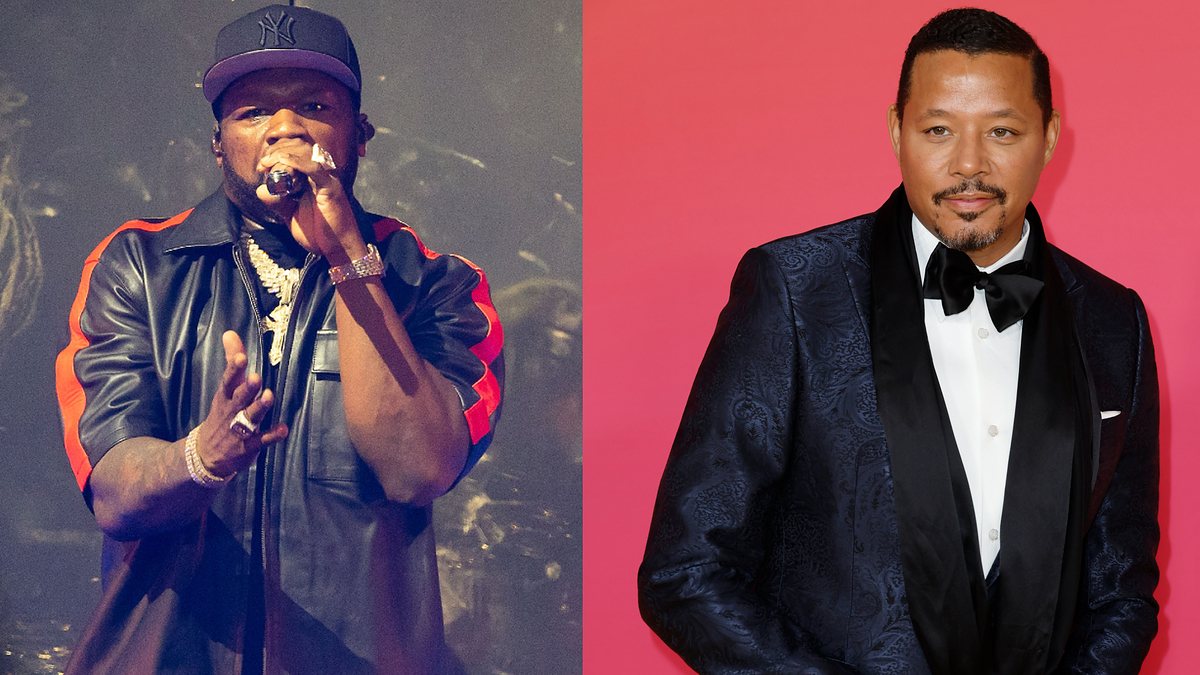 50 cent performing; terrence howard at an event