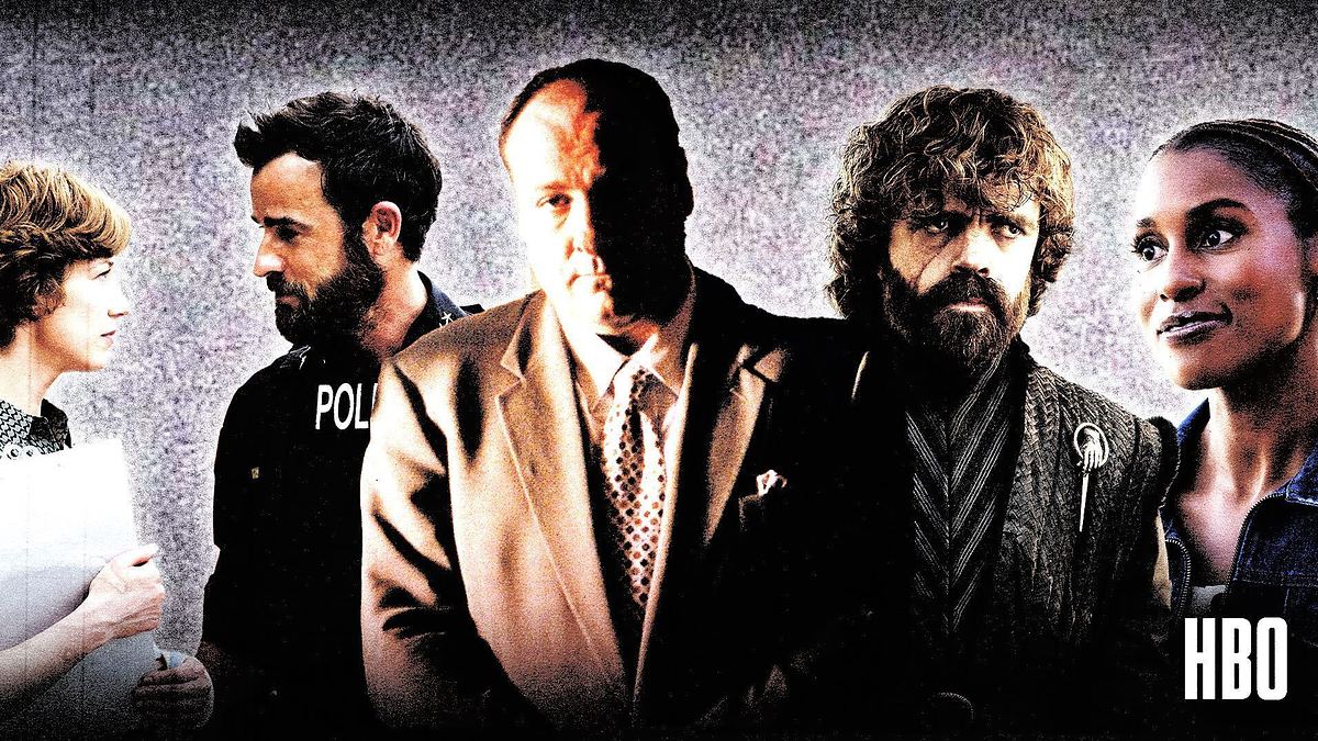 Characters from HBO series: Frances McDormand, Justin Theroux, James Gandolfini, Peter Dinklage, and Issa Rae; top HBO shows