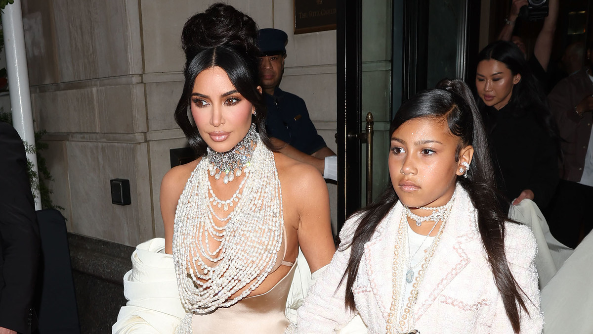 This is an image of Kim Kardashian on the right and North West on the left