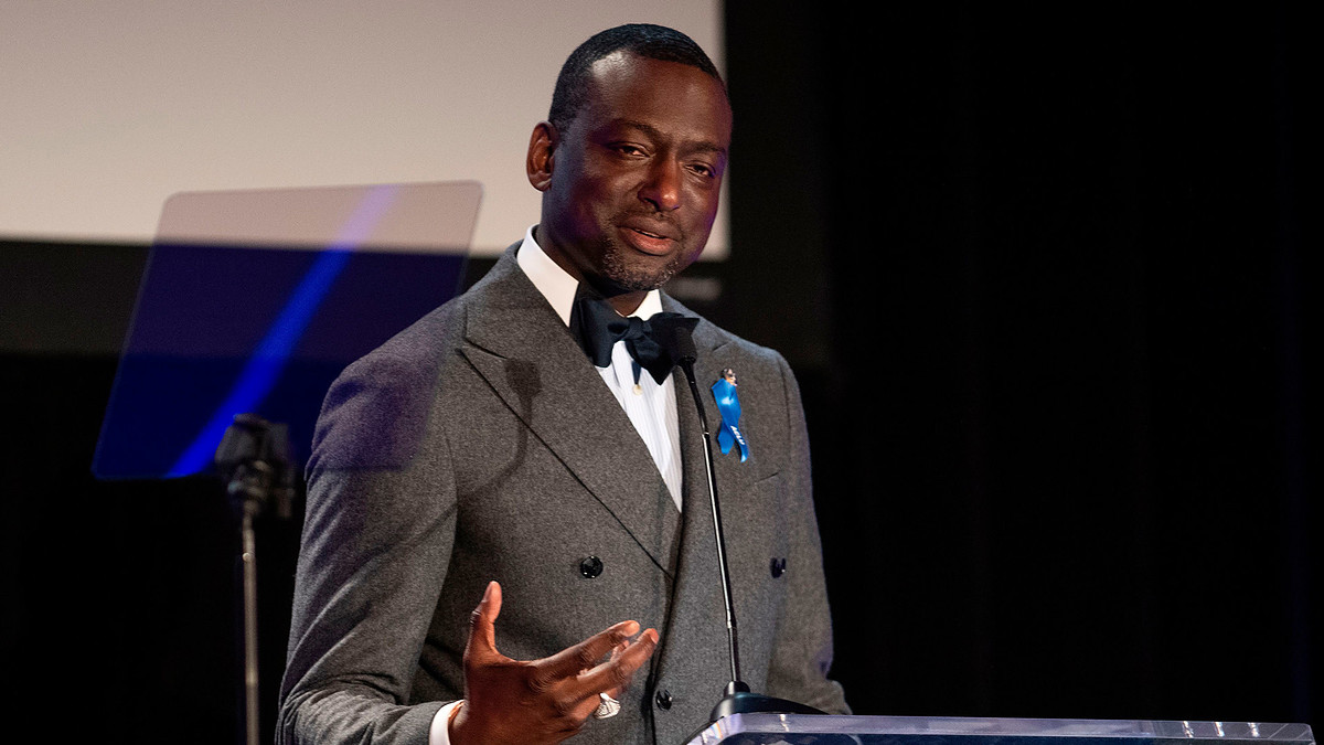 Yusef Salaam speaks on stage during The American Civil Liberties Union