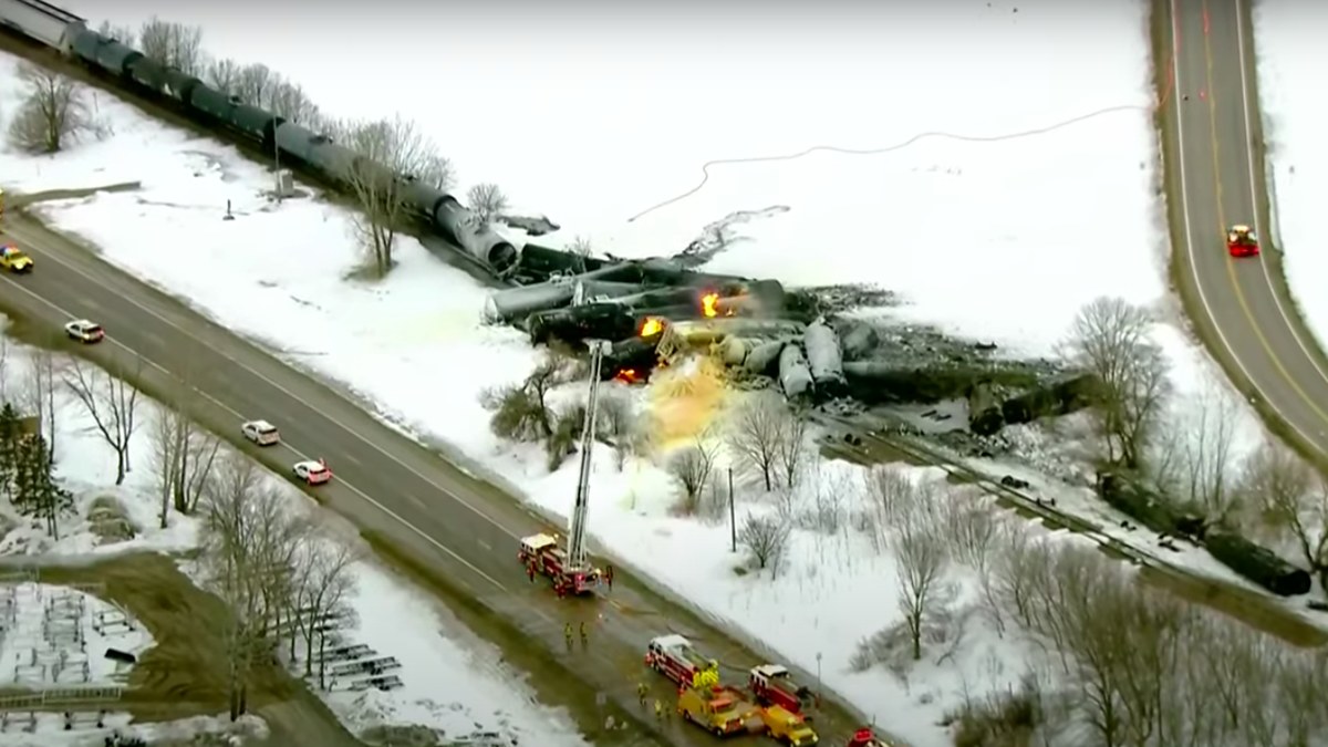 Train derailment scene is pictured