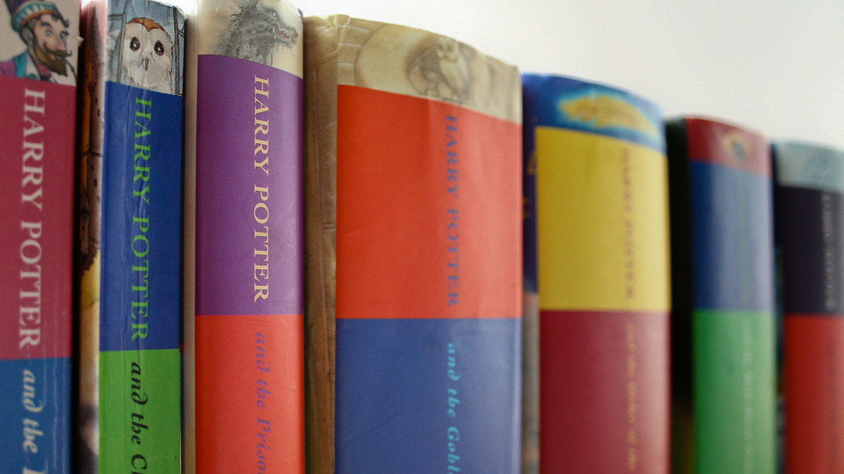 Harry Potter books lined up together
