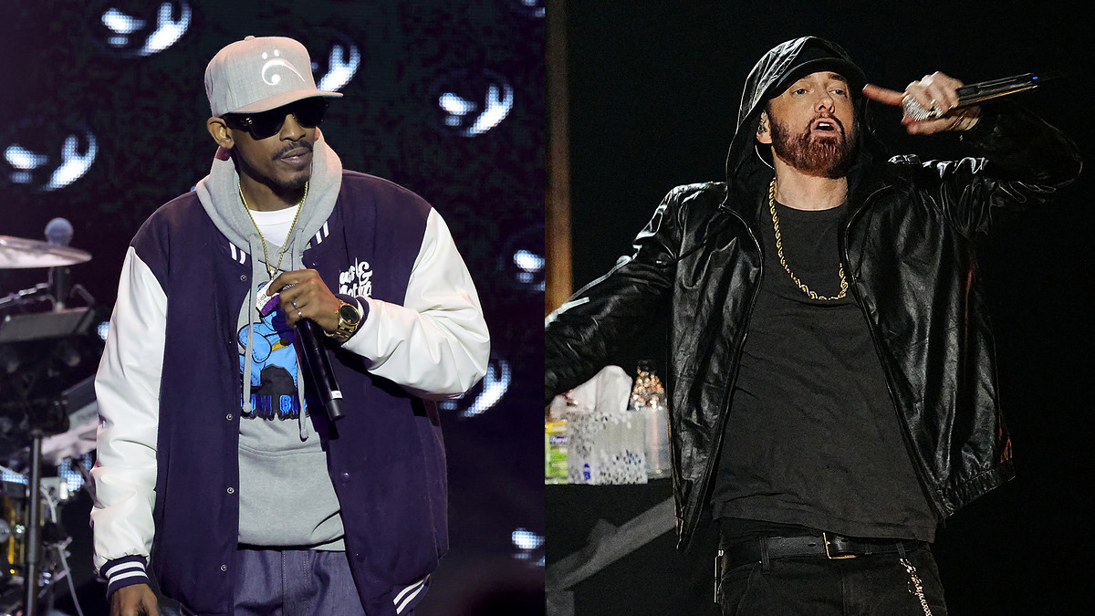 Rappers Kurupt and Eminem in a splice image