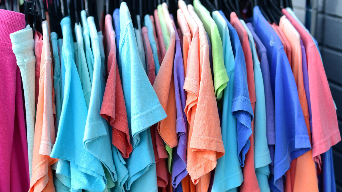 shirts on rack at discount store