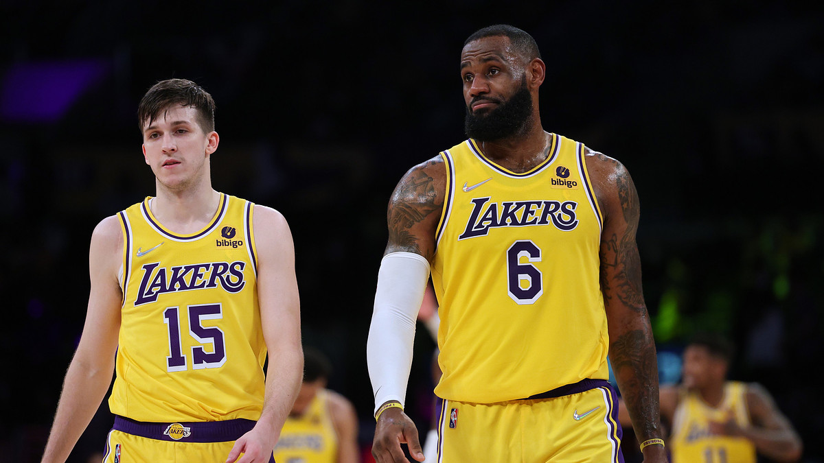 LeBron James of the Lakers and his teammate Austin Reaves