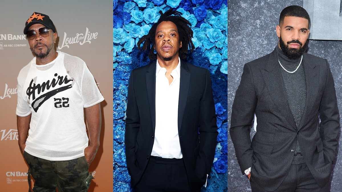 Merged photo of Timbaland, Jay Z and Drake.