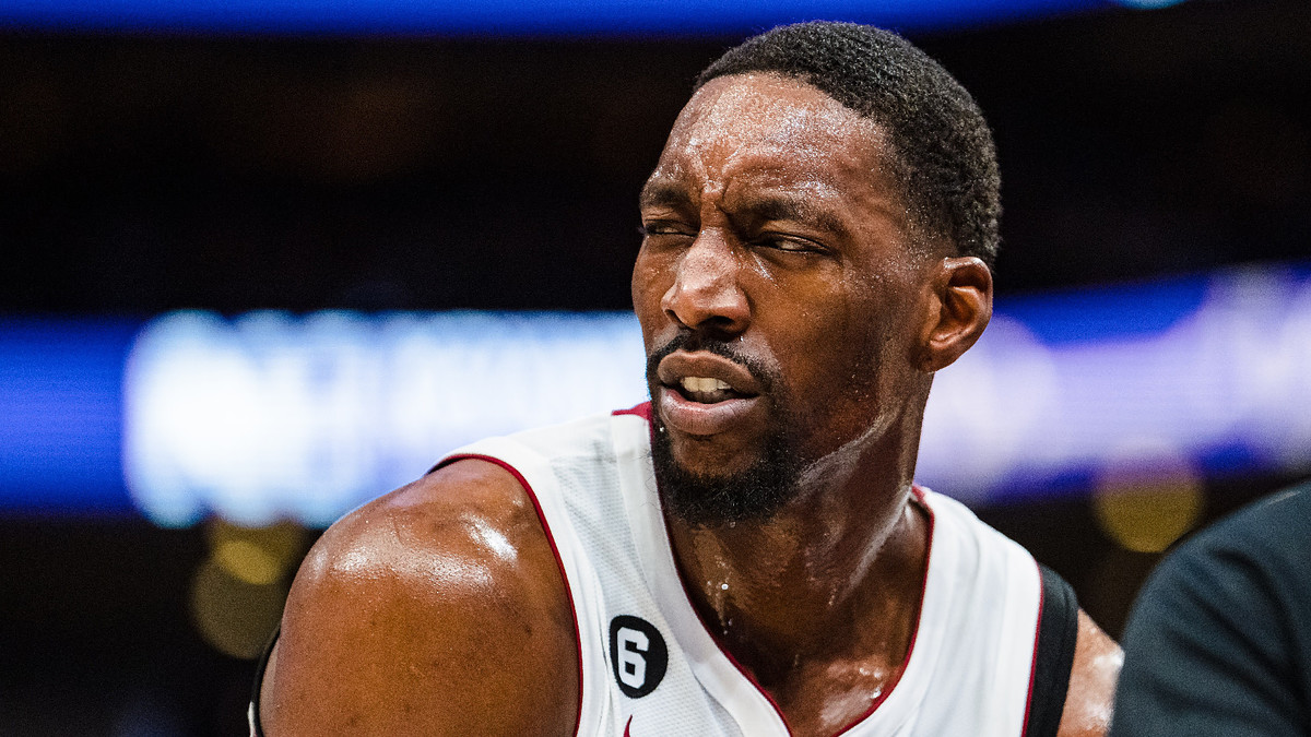 Bam Adebayo looks on in the second quarter during their game against the Charlotte Hornets.