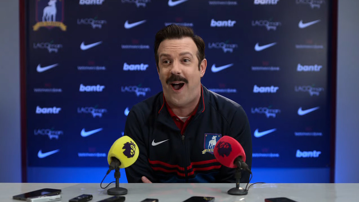 A screenshot from the third season for Ted Lasso