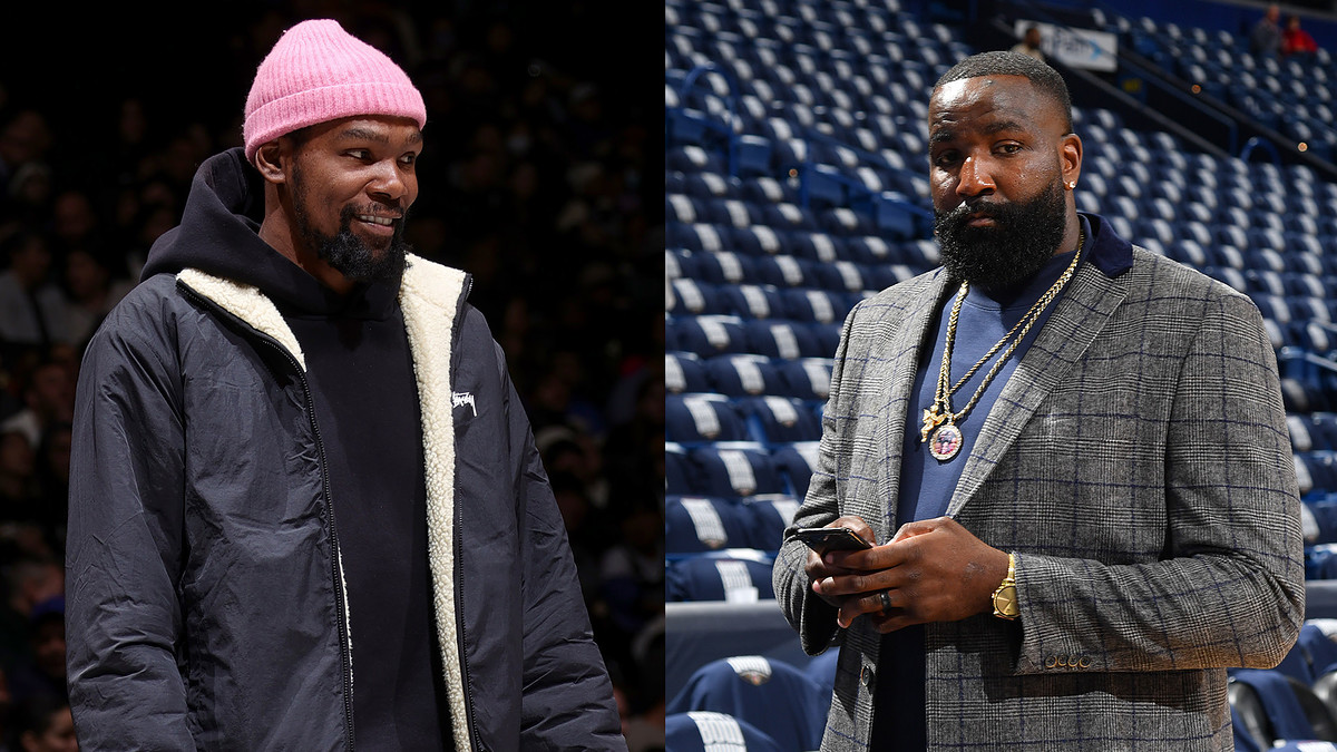 Kevin Durant and Kendrick Perkins in a splice image