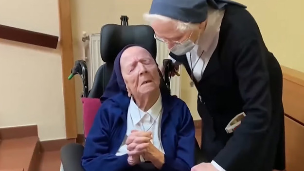 Sister Andre in a news report from her 118th birthday