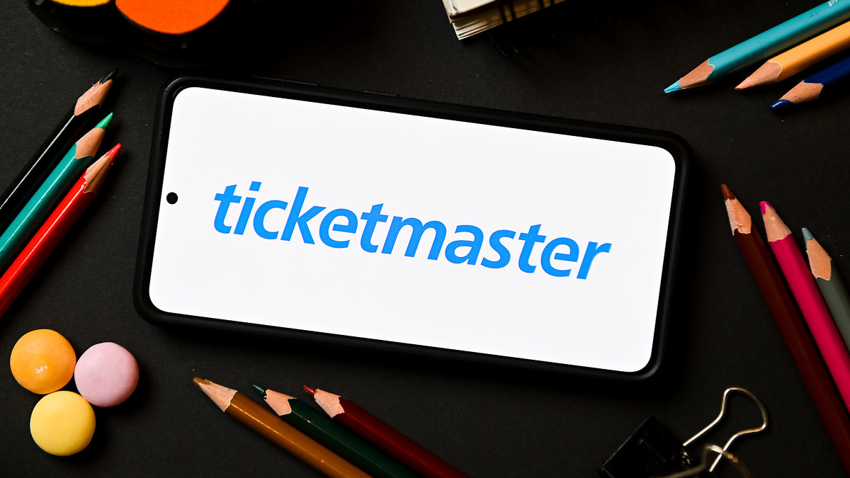 Photograph of Ticketmaster logo on phone
