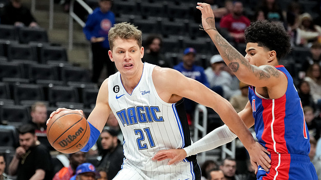 Moritz Wagner handles the ball against Killian Hayes during the first quarter.