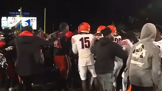 A screenshot from a fight between the coaches of Baltimore City College and Balitmore Polytechnic Institute