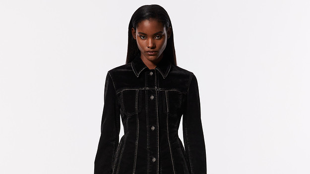 A model is seen in new Ferragamo Pre-Fall 2023 pieces