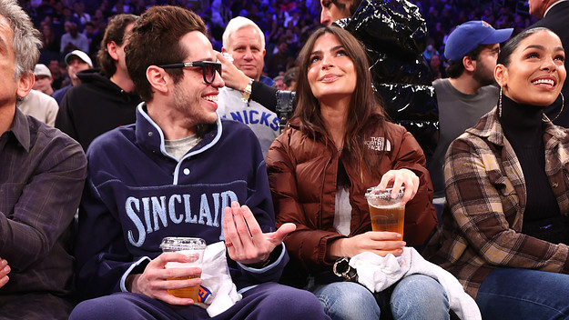 Pete Davidson and Emily Ratajkowski take in a game together
