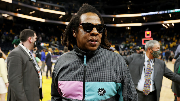 Jay Z is seen following the conclusion of Game One of the 2022 NBA Finals at Chase Center