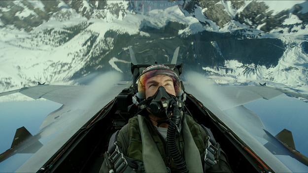 Tom Cruise is seen flying around over snow