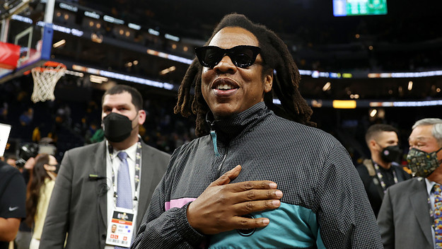 Rapper, Jay Z is seen following the conclusion of Game One of the 2022 NBA Finals