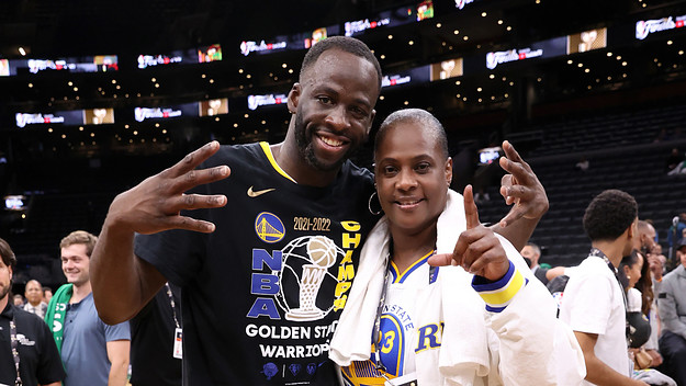 Draymond Green and his mom celebrate after the 2022 NBA Finals