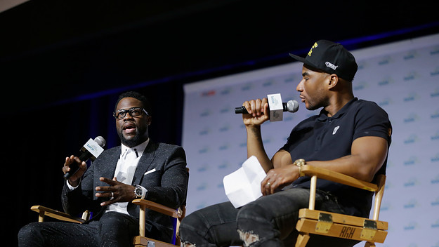 kevin hart and charlemagn tha god at book con promoting partnership