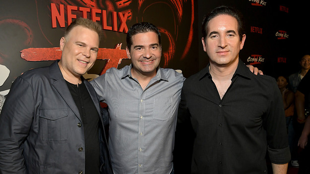 Josh Heald, Jon Hurwitz, and Hayden Schlossberg attend Netflix's Cobra Kai Season 5 Los Angeles Premiere