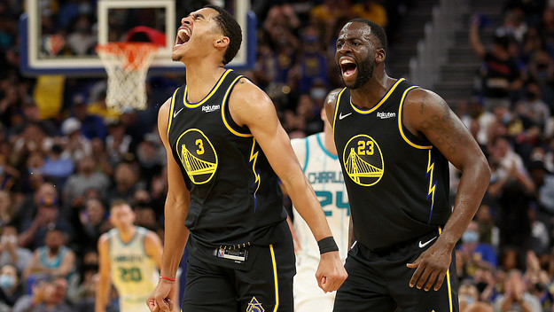 Draymond Green and Jordan Poole shouting in 2022