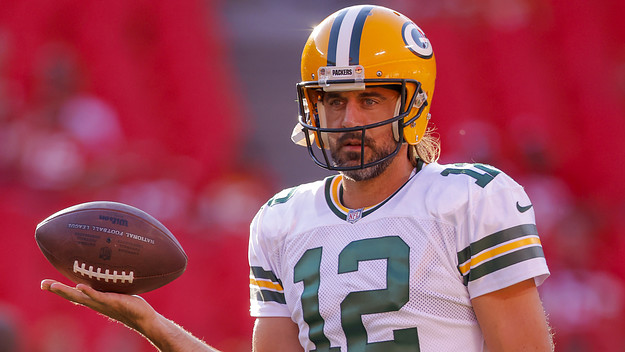 Aaron Rodgers warms up prior to preseason game in 2022