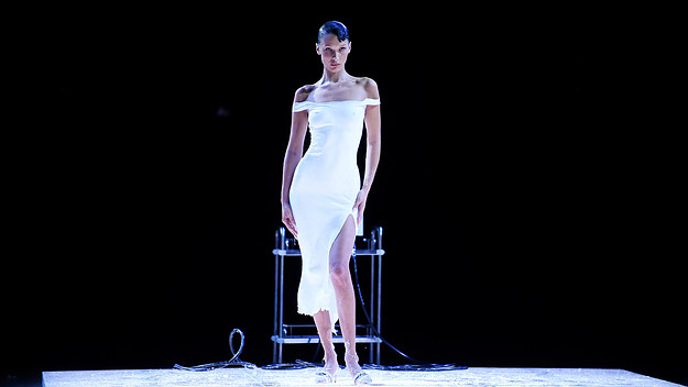 Bella Hadid is dressed by spraying foam during the Coperni SpringSummer 2023 fashion show as part of the Paris Womenswear Fashion Week