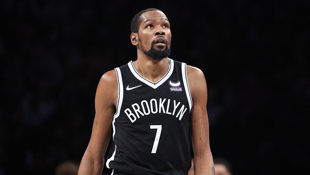 Kevin Durant looks on NBA playoff game against the Celtics.