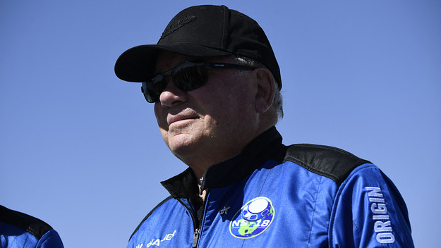 William Shatner is seen in a space suit