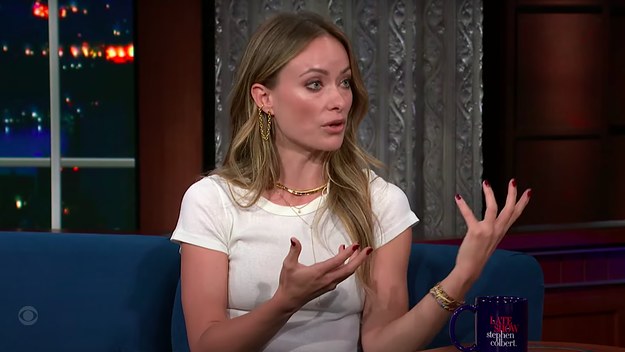 Olivia Wilde is pictured on The Late Show during an interview