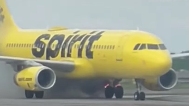 Brakes on Spirit Airlines plane caught on fire after landing.