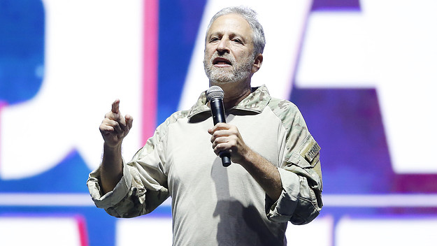 Jon Stewart speaks on stage during the opening ceremony of the 2019 Warrior Games \