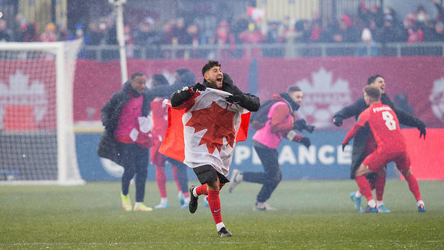 Jonathan Osorio of Canada celebrates victory after the FIFA World Cup CONCACAF qualifiers