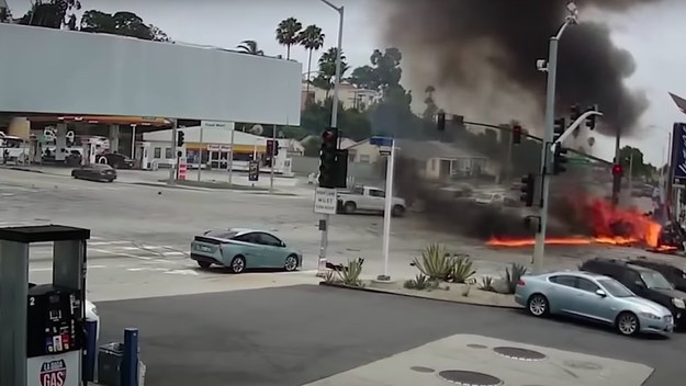 The scene of a fatal car crash in California is shown