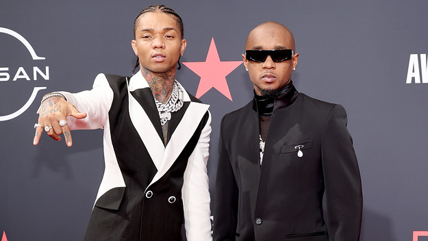Rae Sremmurd is pictured on a red carpet