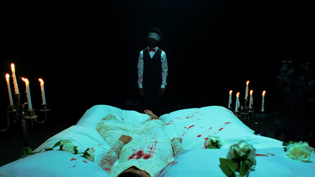 A screenshot from the music video for d4vd's "Romantic Homicide."