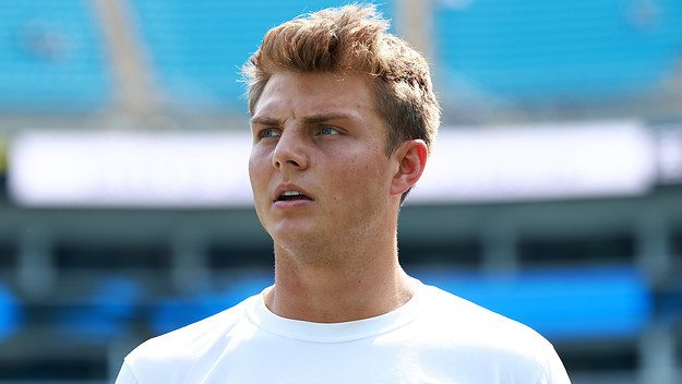 Zach Wilson of the New York Jets looks on prior to the game against the Carolina Panthers