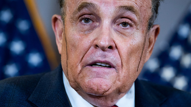 Rudy Giuliani is pictured sweating profusely