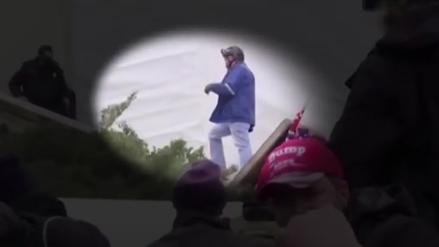 Screenshot of footage of Capitol rioter Guy Reffitt on Jan. 6.