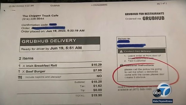 Kidnapped woman rescued after sending plea for help via Grubhub order