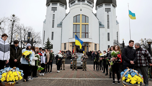 A funeral is held for a Ukraine serviceman