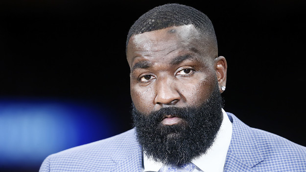 A close up shot of Kendrick Perkins on court before the LA Clippers game against the Los Angeles Lakers